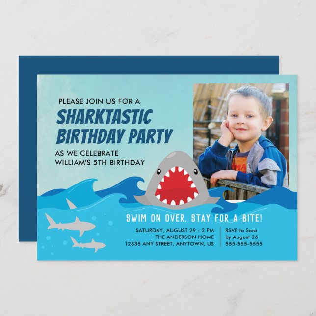 Invitation Requin mignon | Boys Birthday Party Photo (Devant / Derrière)