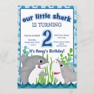 Invitation Requin Mignon Coloré Océan Plage 2ème Anniversaire