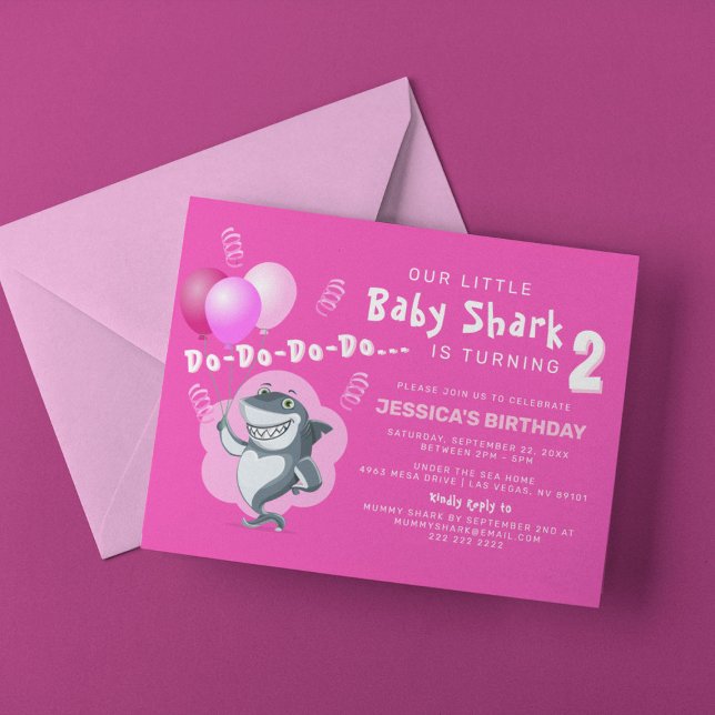 Invitation Requin Rose Mignon | Anniversaire Ballons Roses (Créateur téléchargé)