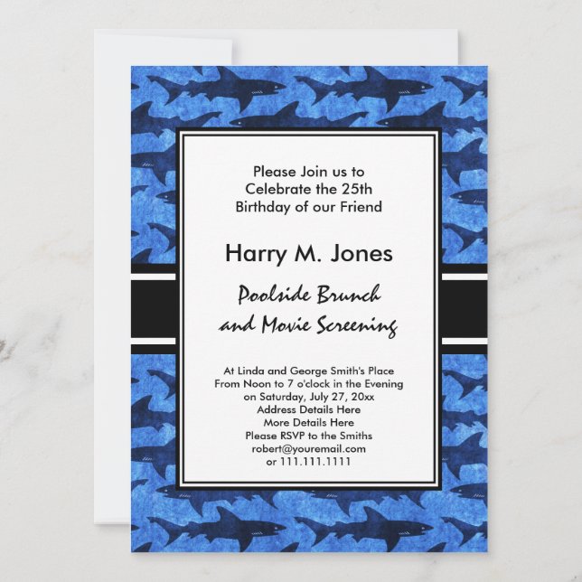 Invitation Requins dans la mer Bleue Profonde (Dos)