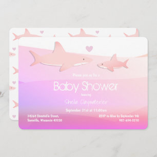 Invitation Requins mignons et Océan rose blanc