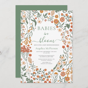 Invitation Reseda Fleurs sauvages vertes Frame Baby in Bloom