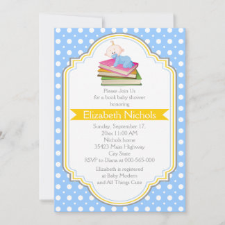 Invitation Réserver bébé douche bleu, blanc poka point motif