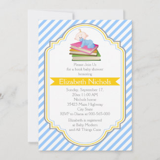 Invitation Réserver bébé douche bleu, blanc rayé motif