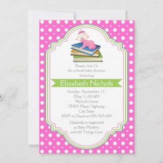 Invitation Réserver bébé fille douche rose blanc poka point m
