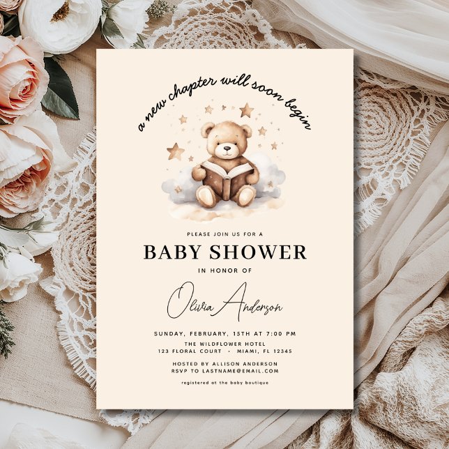 Invitation Réserver Nouveau chapitre commence Teddy Bear Baby (Créateur téléchargé)