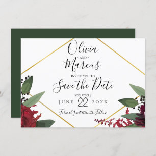 Invitation RÉSERVEZ LA DATE Elégant Marsala Floral Bourgogn