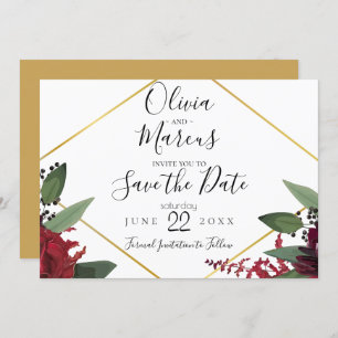 Invitation RÉSERVEZ LA DATE   Elégant Marsala Floral Bourgogn