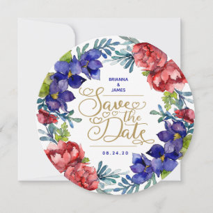 Invitation Réservez la date Happiness Watercolor Floral