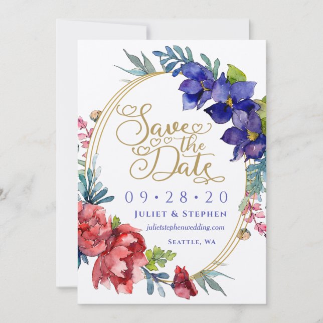 Invitation Réservez la date | Happiness Watercolor Floral (Devant)