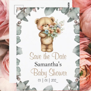 Invitation Réservez la date pour une Baby Shower Beary Mignon