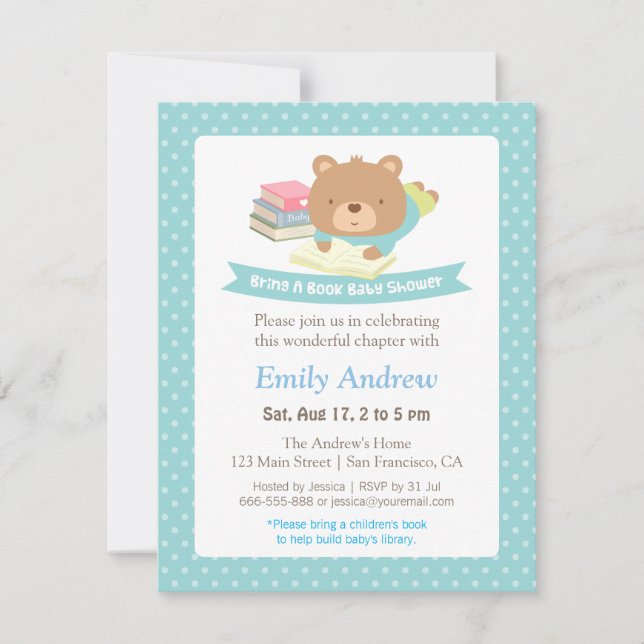 Invitation Réservez un Baby shower à thème aux Pois de l'Ours (Devant)