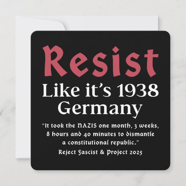 Invitation Résistez à l'état de 1938 Allemagne (Devant)