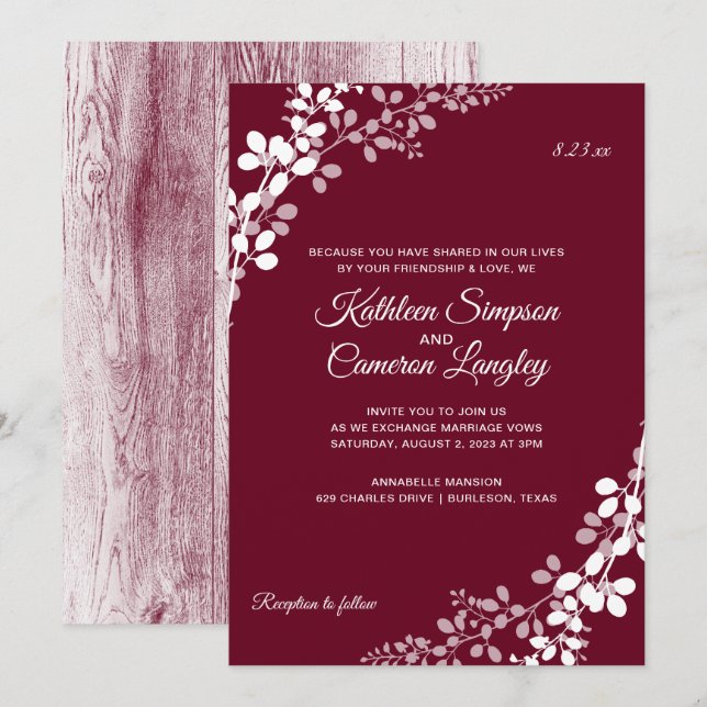 Invitation Respiration de bébé Rustique Bois Mariage | Marsal (Devant / Derrière)