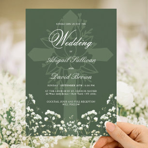 Invitation Respiration de bébé sur mariage religieux vert sau
