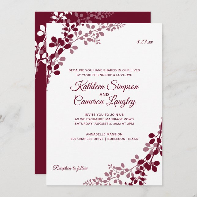 Invitation Respiration du bébé ou vignes Mariage invite | Mar (Devant / Derrière)