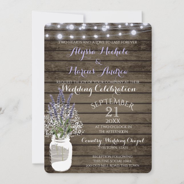 Invitation Respiration et lavande de bébé avec Mariage de jar (Devant)