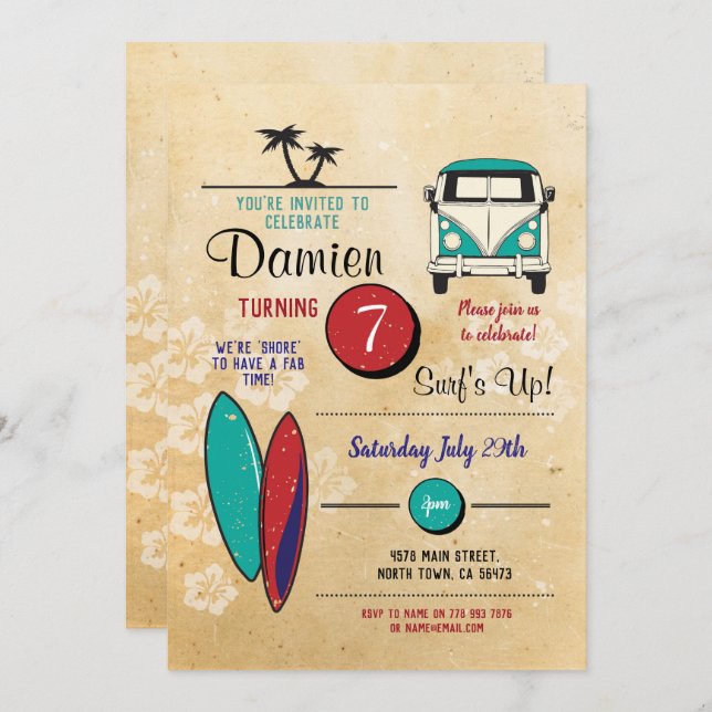 Invitation Ressacs ! Amusement surfant de partie de plage (Devant / Derrière)