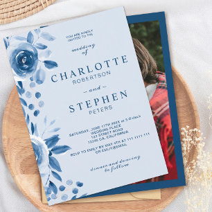 Invitation Ressort bleu marine couleur florale mariage photo