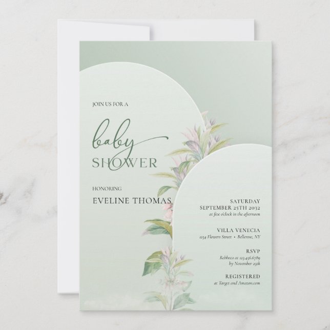 Invitation Ressort boho floral brun vert arché (Devant)