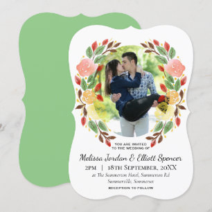 Invitation Ressort Floral Aquarelle Wreath Photo personnalisé