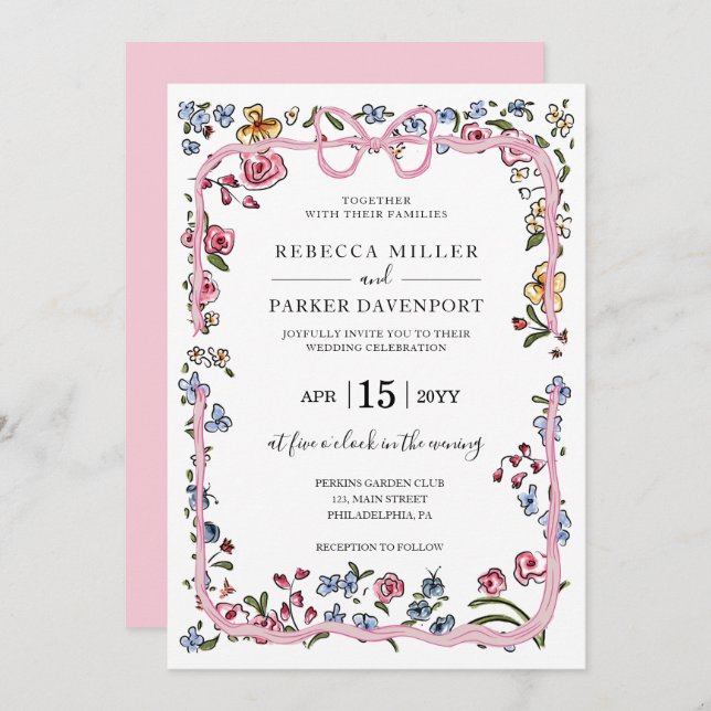 Invitation Ressort floral blanc moderne Mariage élégant (Devant / Derrière)