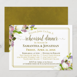 Invitation Ressort Floral Gold Mariage répétition et dîner