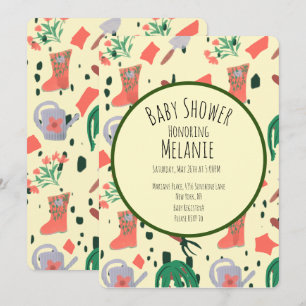 Invitation Ressort Floral Jardin Outils Pot Baby shower