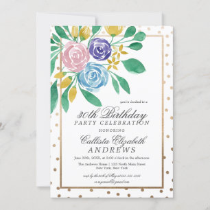 Invitation Ressort Floral or Confetti Aquarelle Anniversaire