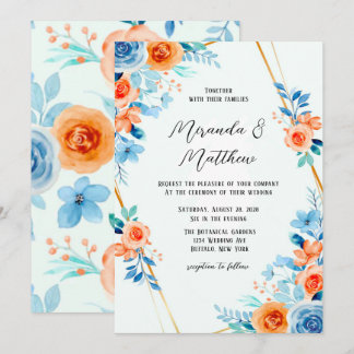 Invitation Ressort Peinture Bleu Orange Aquarelle Mariage Flo