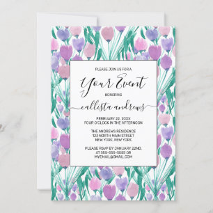 Invitation Ressort rose pourpre Tulipe Floral Aquarelle