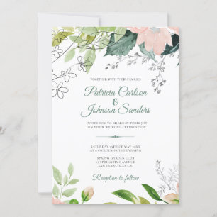 Invitation Ressort vert fleuri aquarelle mariage rustique