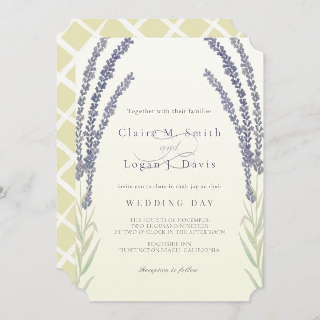Invitation Ressorts de fleurs de lavande Aquarelle Mariage ja (Devant / Derrière)