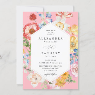 Invitation Ressorts multicolores Mariage 2 rose