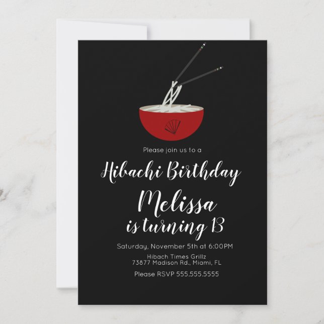 Invitation Restaurant de dîner hibachi d'anniversaire orienta (Devant)