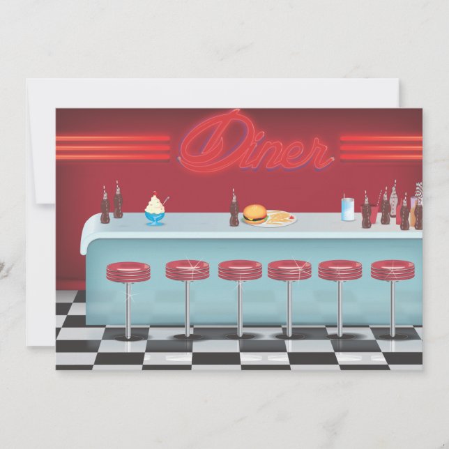 Invitation Restaurant Diner Américain Tout Américain (Devant)