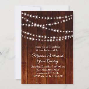 Invitation Restaurant Grand Ouverture Twinkle Lumière Bois fo