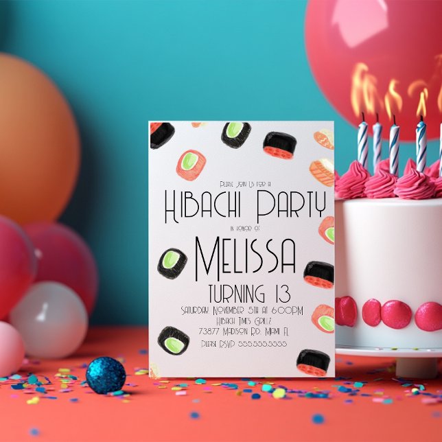 Invitation Restaurant Hibachi pour l'anniversaire d'une adole (Créateur téléchargé)