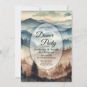 Invitation Restaurant Montagnes Bleu Poussiéreux et Brun Moch