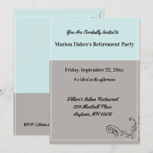 Invitation Restaurant simple Mint Blue Grey Retraite Party