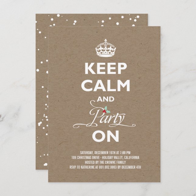 Invitation Restez au calme et faire la fête sur Kraft Funny F (Devant / Derrière)