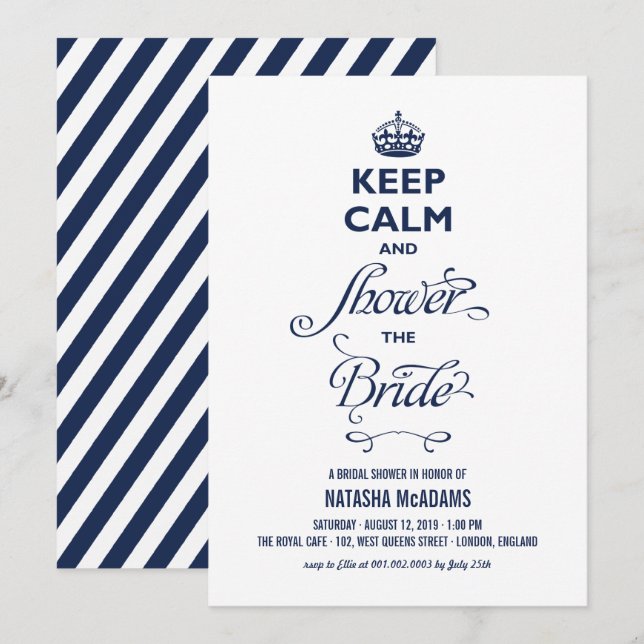 Invitation Restez Calme Et Douche La Mariée Fête des mariées  (Devant / Derrière)