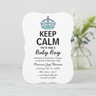 Invitation Restez Calme Nous avons eu un bébé garçon, un bébé