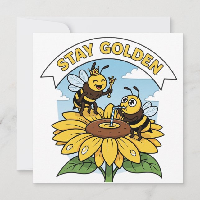 Invitation Restez doré - Illustration des abeilles et des fle (Devant)