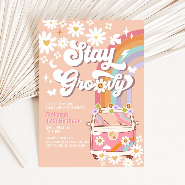 Invitation Restez Groovy Hippie Anniversaire Rétro 70's 1ère  (Créateur téléchargé)