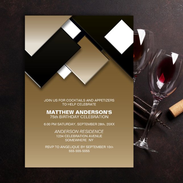 Invitation Résumé Anniversaire 75 ans Cocktail Abstrait Noir  (Créateur téléchargé)
