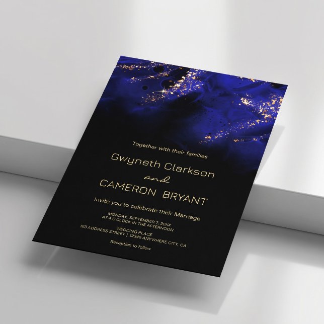 Invitation Résumé Bleu Royal et Or Alcool  (Abstract Royal Blue and Gold Alcohol Invitation #galaxyweddinginvitation #sparklesinvitation #luxury)