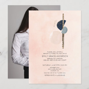 Invitation Résumé de récital de flûte Abstrait Rose Pâle & Ph