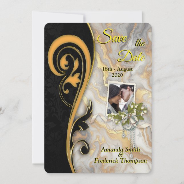 Invitation Résumé L'or sur les textures de marbre noir et mix (Devant)