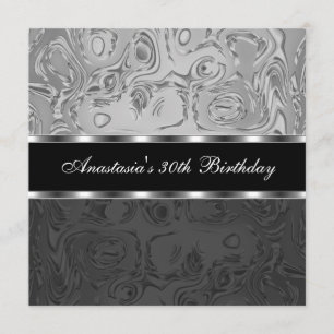 Invitation Résumé Métal Liquide Argent Noir 30e Anniversaire